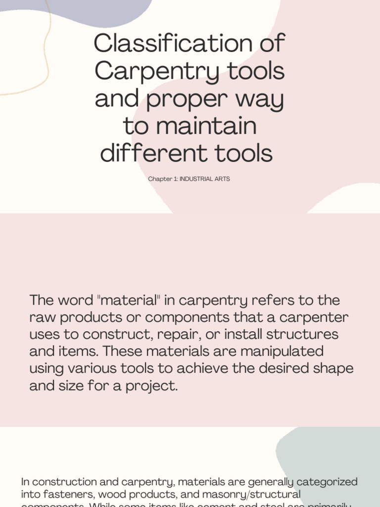 Carpentry Tools and Maintenance Guide | PDF | Concrete | Carpentry