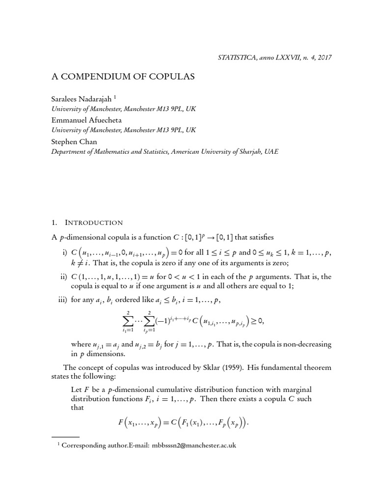 Comprehensive Review of Parametric Copulas | PDF | Statistical Analysis ...