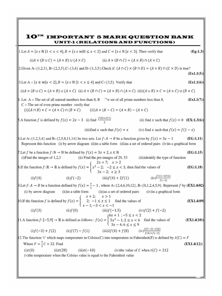 10th Maths Unit - 1 Important 5 Marks Questions EM 2025 - 26 | PDF