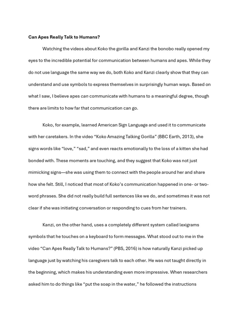Apes and Human Communication Insights | PDF | Human Communication ...