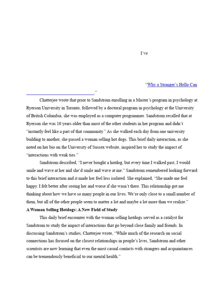Column262 Hello to Strangers | PDF | Psychology | Psychological Concepts