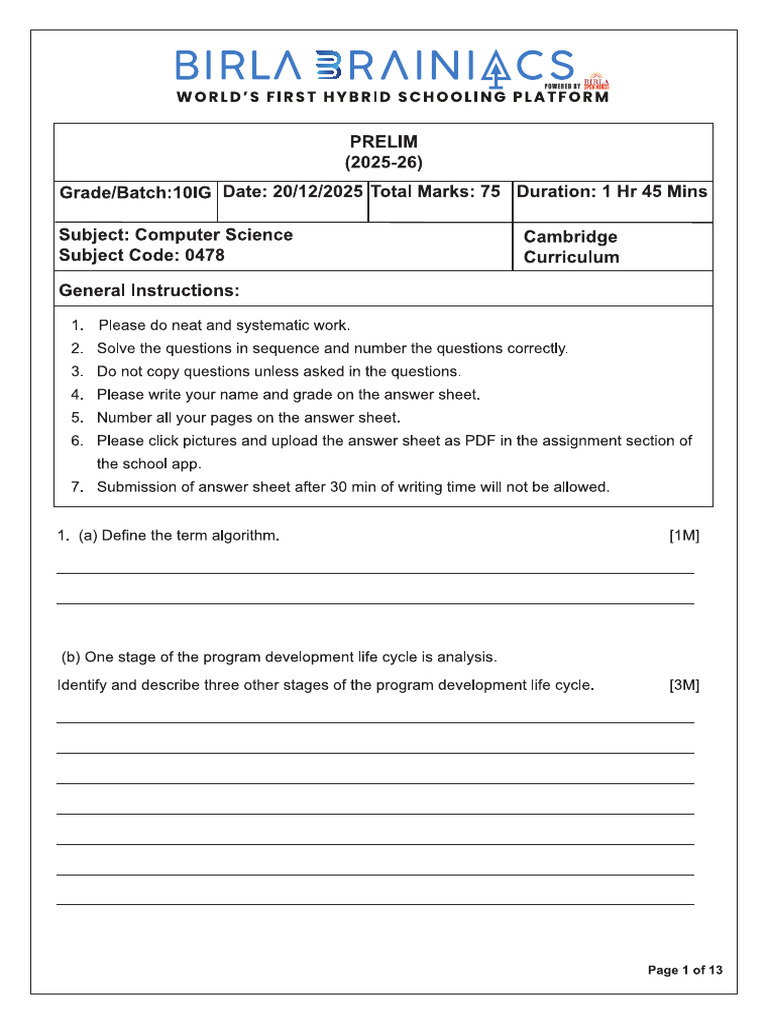 20-12-2025 PM Computer Science Paper 1 | PDF