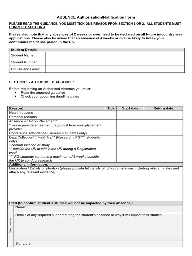 Absence Authorisation Notification Form May 23 2 | PDF | Thesis