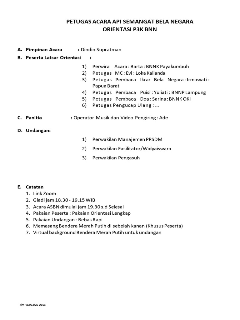 Acara Api Semangat Bela Negara BNN 2025 | PDF