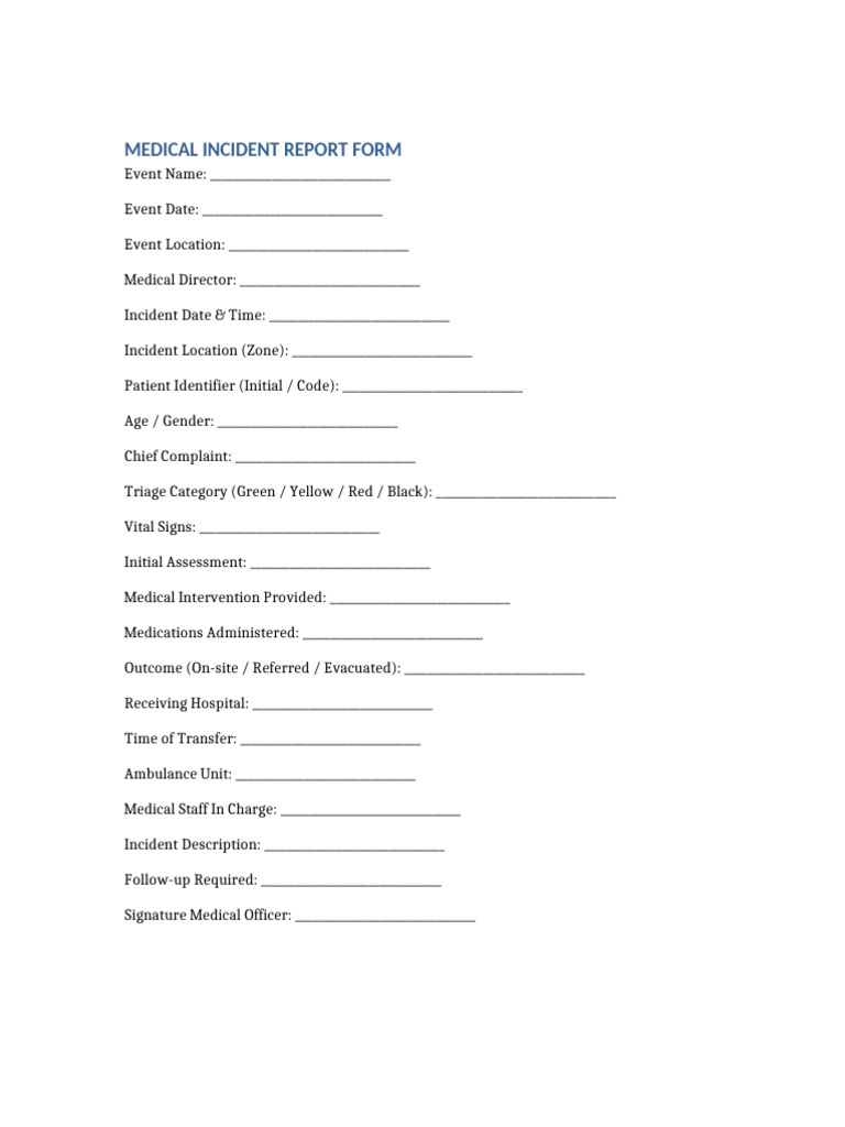 Medical Incident Report Event | PDF