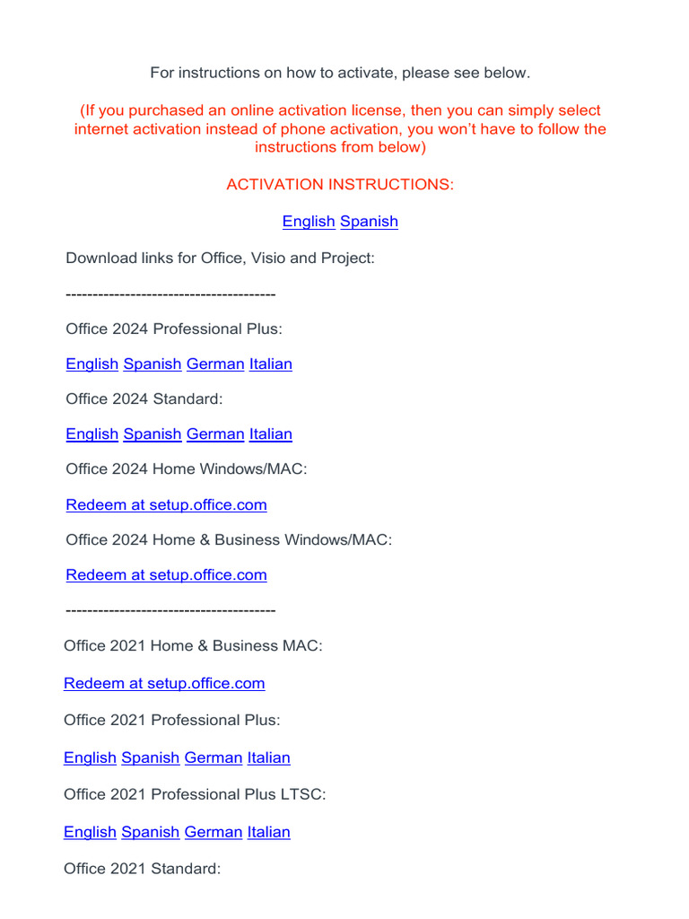 Office Activation Instructions Guide | PDF | Software | Computing Platforms