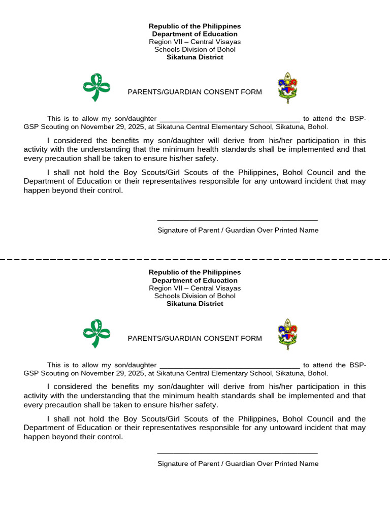Bohol Scouting Consent Form 2025 | PDF