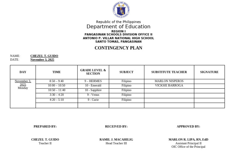 Contingency Plan | PDF