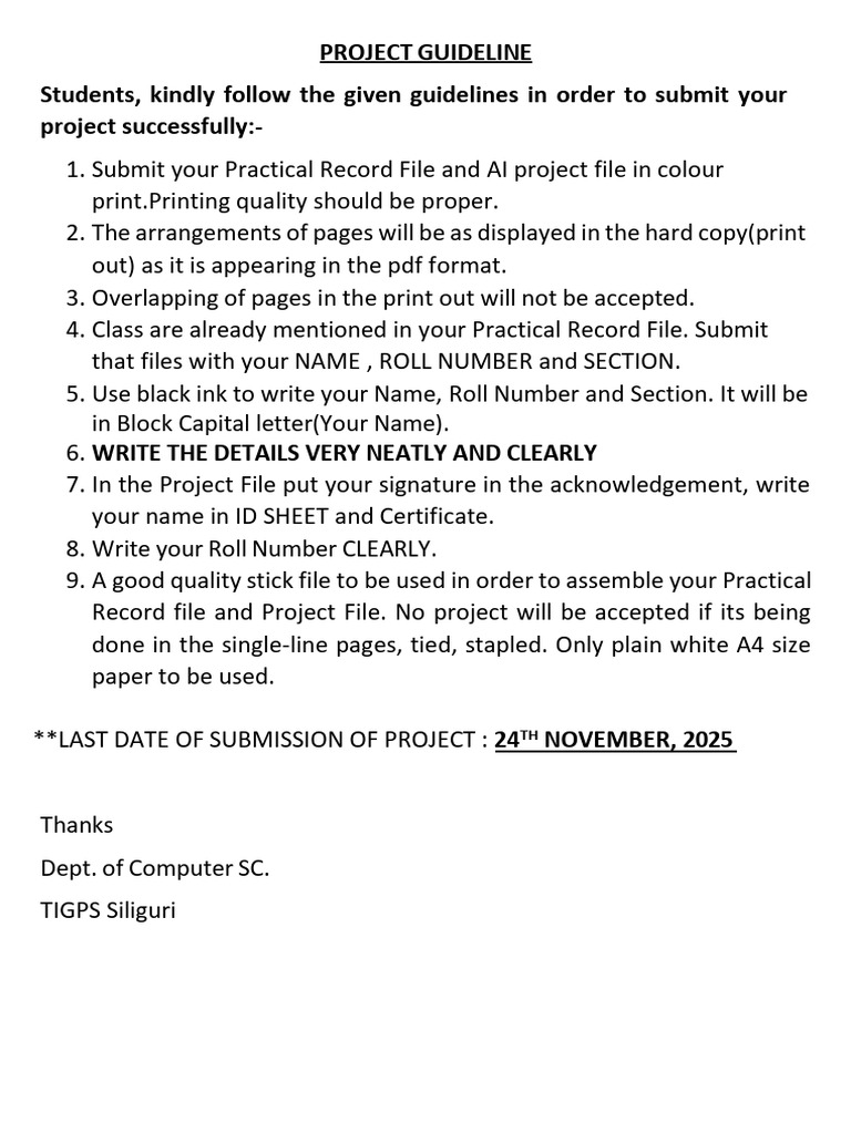 Project Submission Guidelines for Students | PDF