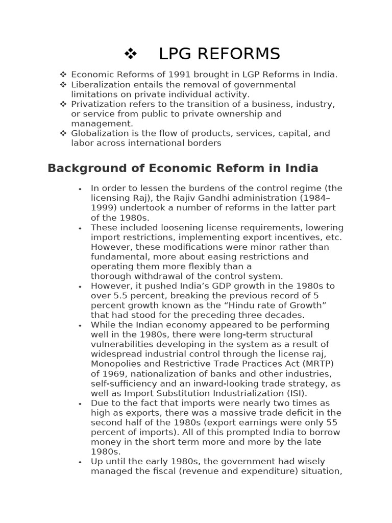Lpg Reforms | PDF | Fiscal Policy | Government Budget Balance