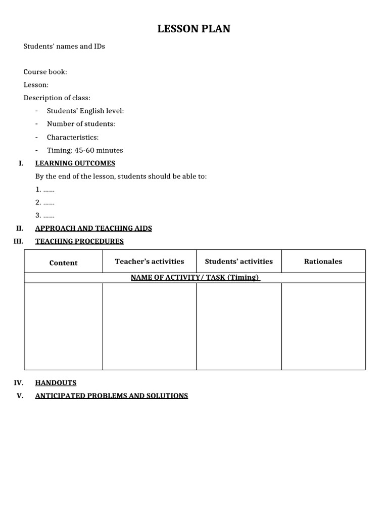 English Lesson Plan Template | PDF