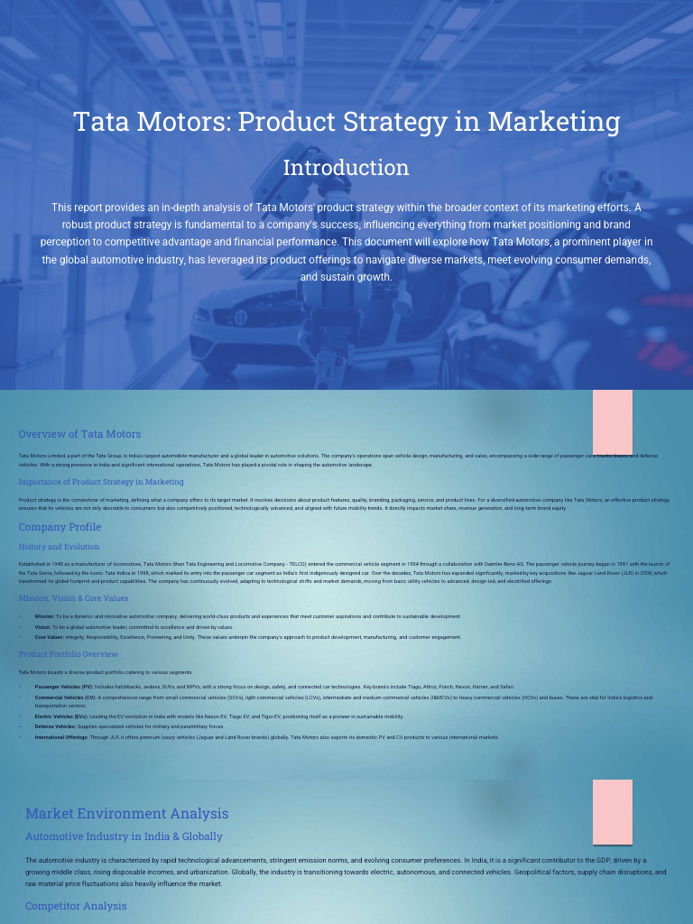 Tata Motors Product Strategy Overview | PDF | Electric Vehicle | Pricing