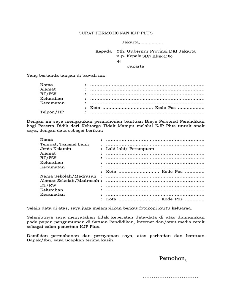 Permohonan KJP Plus untuk Pendidikan | PDF
