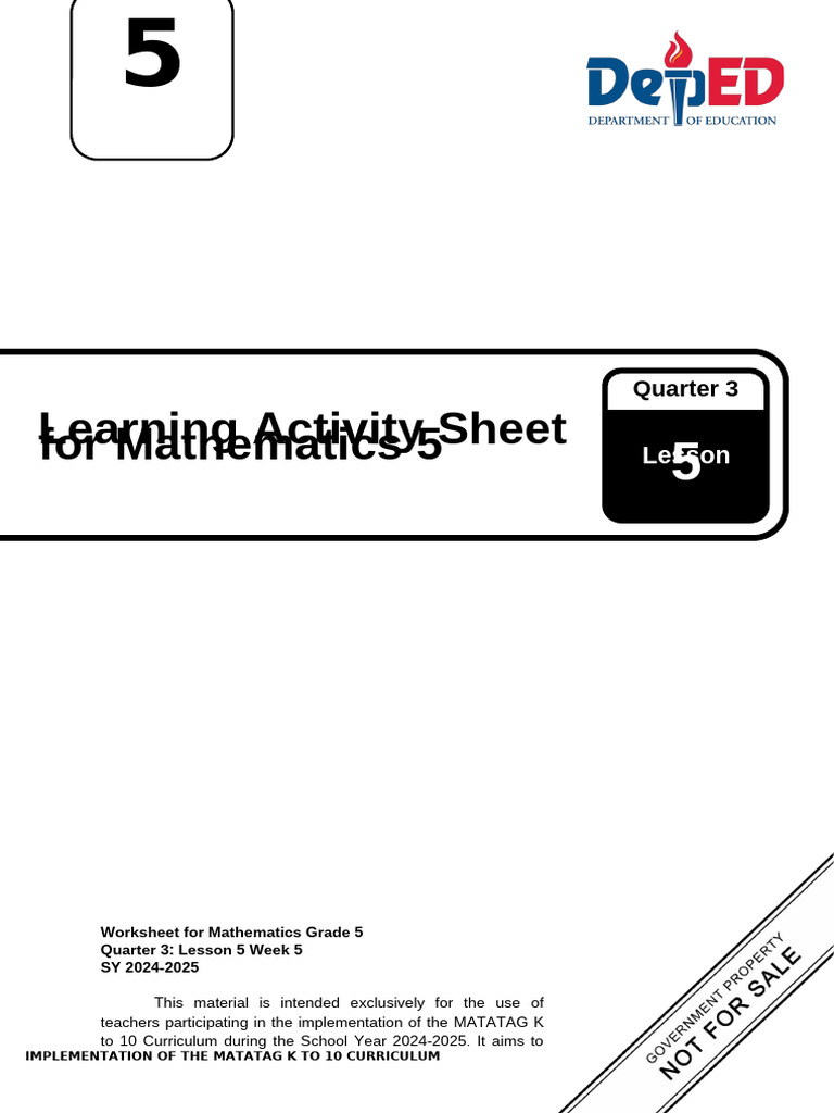 F2 Q3 WS Math 5 Lesson 5 Week 5 | PDF | Curriculum | Mathematics