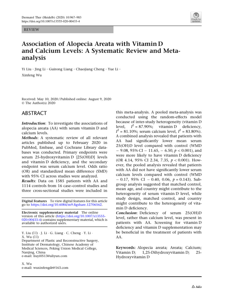 Alopecia Areata and Vitamin D Deficiency | PDF | Vitamin D | Meta Analysis