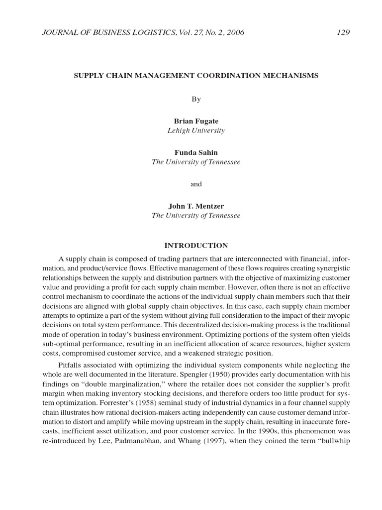 Supply Chain Coordination Mechanisms | PDF | Supply Chain | Supply ...
