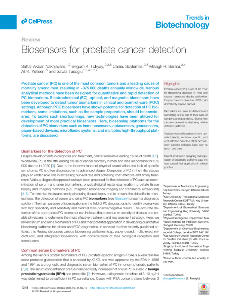 Prostate Cancer Biosensors Review | PDF | Biosensor | Prostate Specific ...