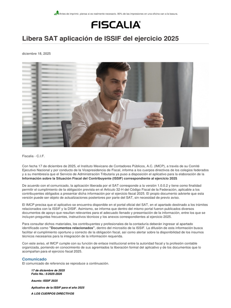 Aplicativo ISSIF 2025 del SAT disponible | PDF | Gobierno