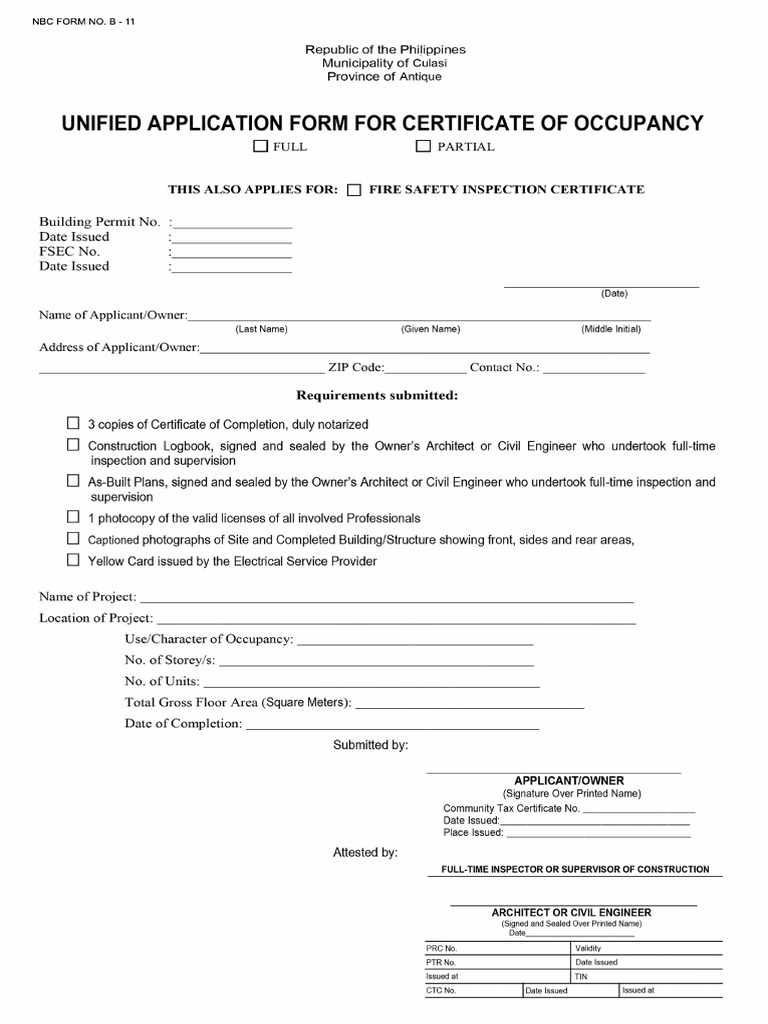 Unified Application Form and Occupancy Permit Forms | PDF