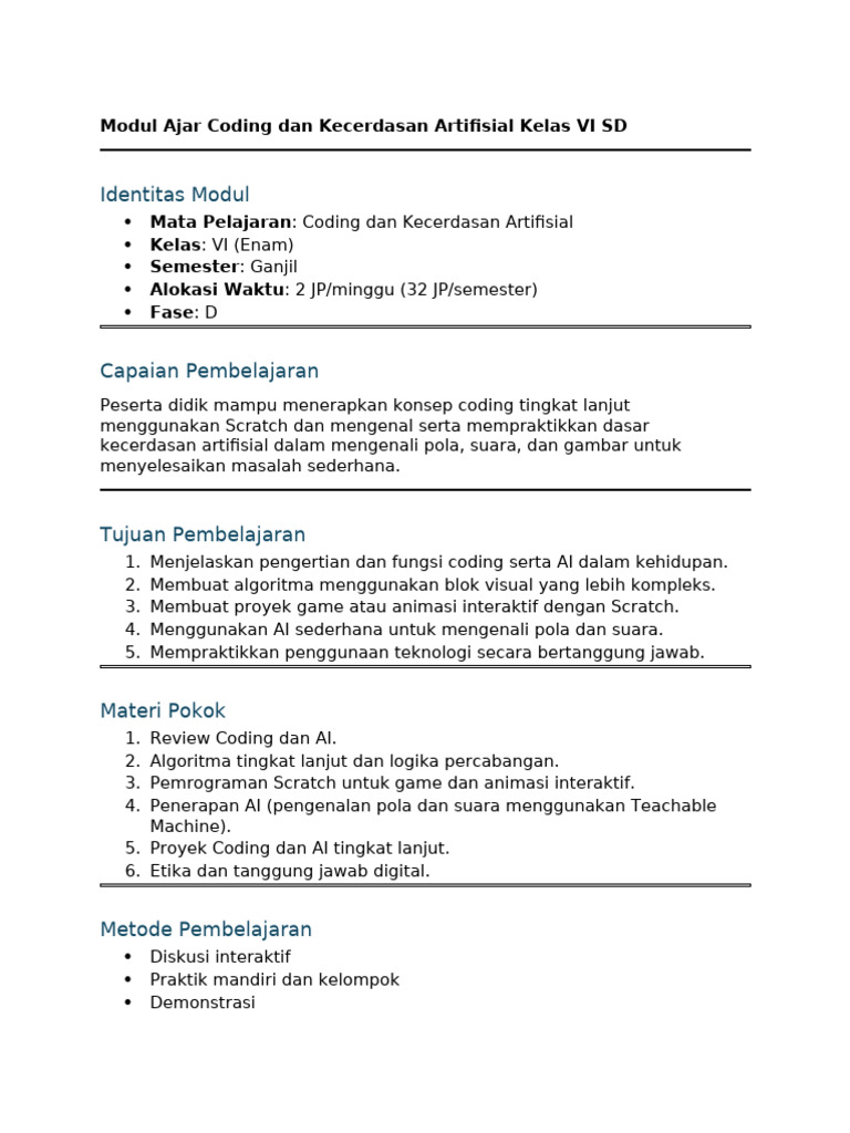 Modul Coding dan AI Kelas VI SD | PDF