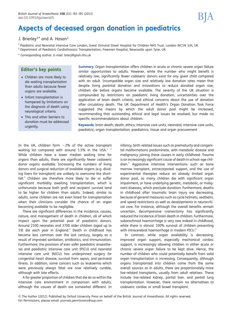 Deceased Organ Donation in Pediatrics | PDF | Organ Transplantation ...