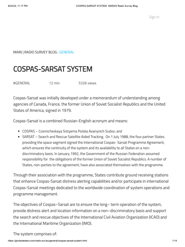 Cospas-Sarsat System Overview | PDF | Electronics | Radio