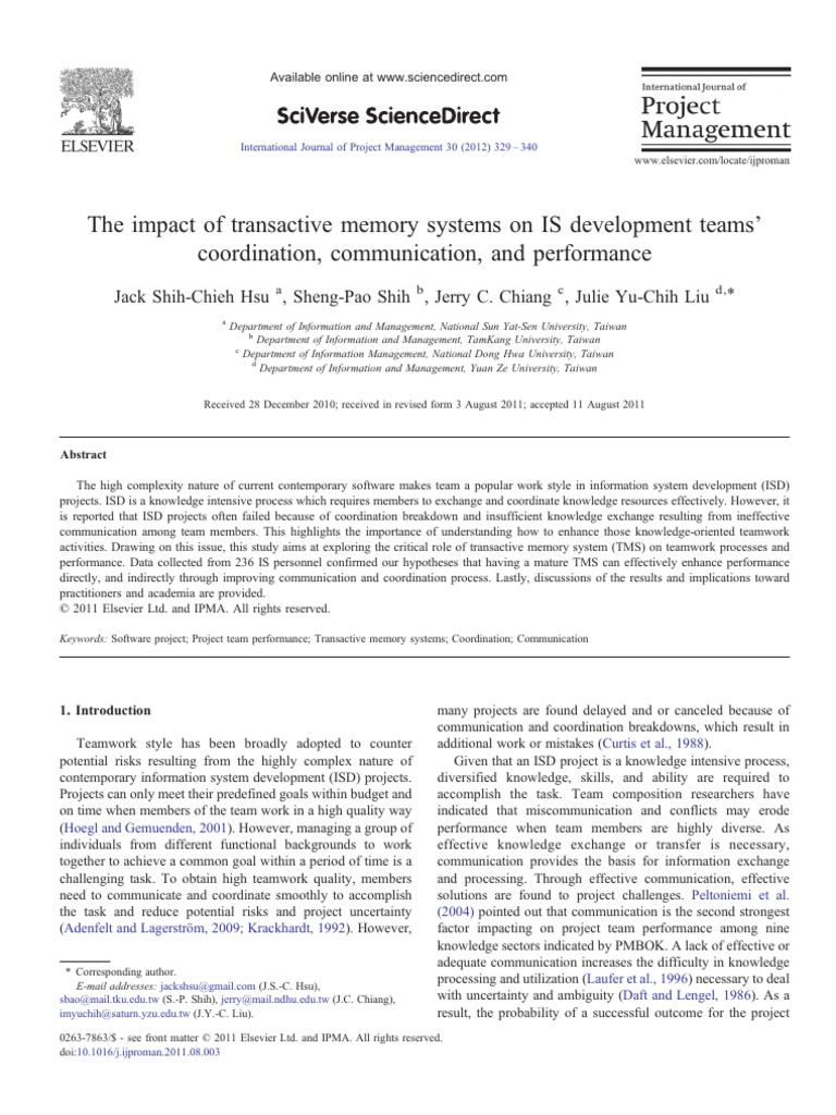 The Impact of Transactive Memory Systems On Is Deve 2012 International ...