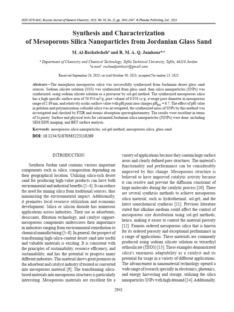 Mesoporous Silica from Jordanian Sand | PDF | Silicon Dioxide ...