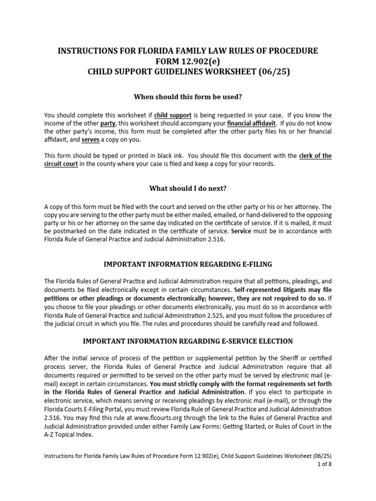 Florida Child Support Guidelines Worksheet | PDF | Child Support ...