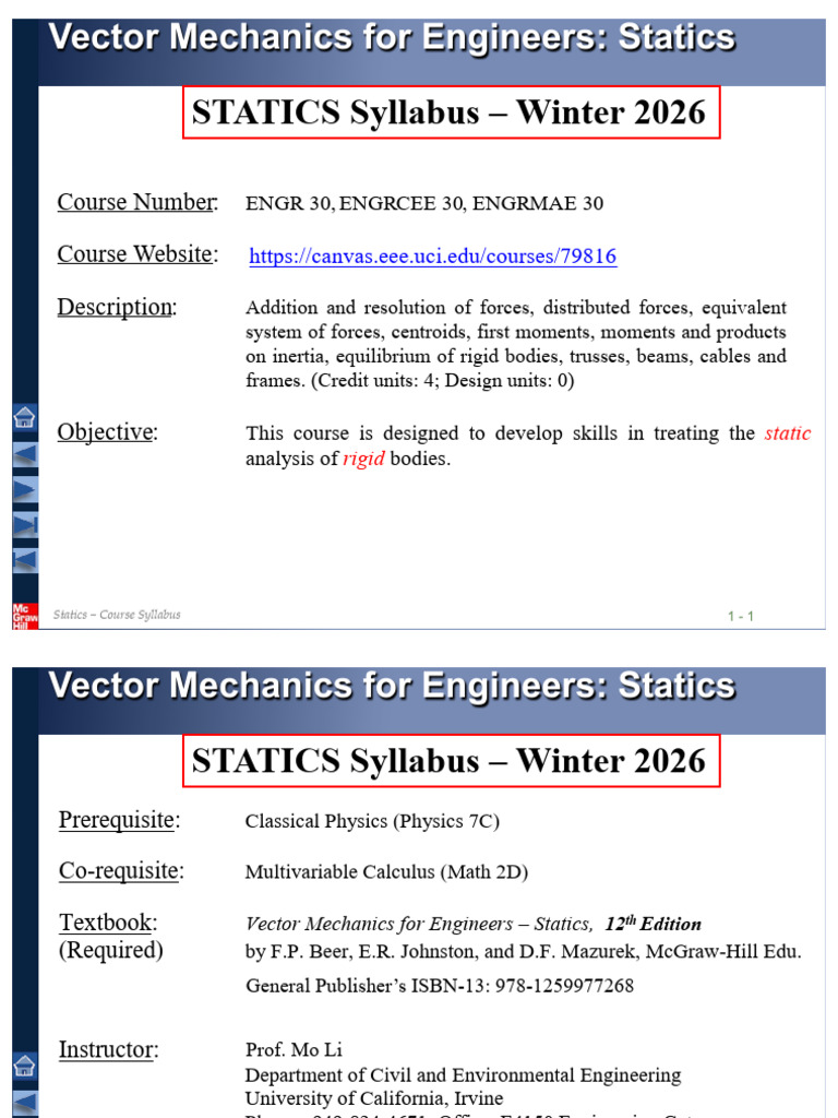Statics Course Syllabus Winter 2026 | PDF | Force | Physical Phenomena