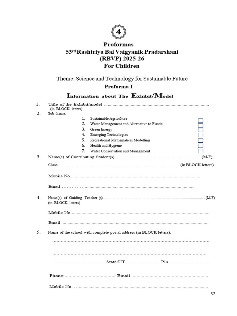 RBVP 2025-26 Exhibit Proforma Guide | PDF