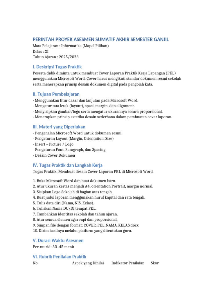 Proyek ASAS Informatika Cover PKL | PDF
