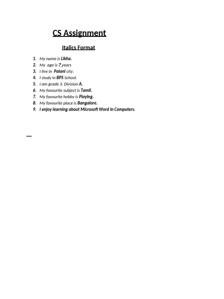 CS Assignment: Italics Format | PDF