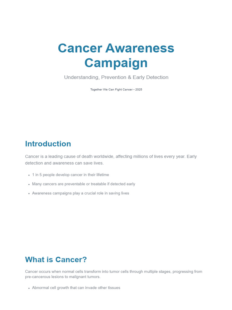 Cancer Awareness & Prevention Campaign 2025 | PDF | Cancer | Cervical ...