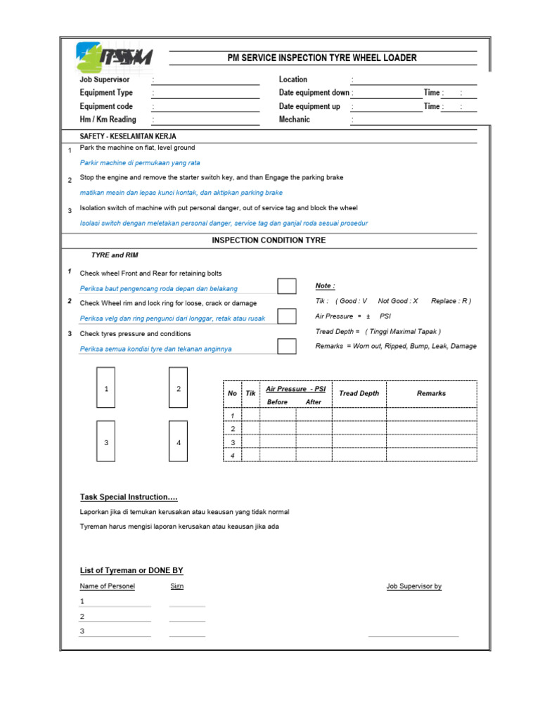Form Inspect Tire Wheel Loader & Manitou | PDF | Tire | Land Vehicles