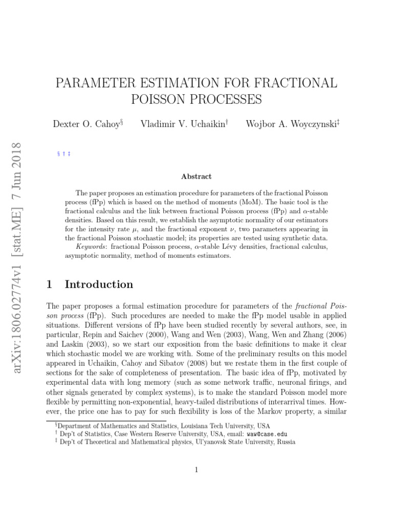 Parameter Estimation For Fractional Poisson Processes | PDF | Estimator ...