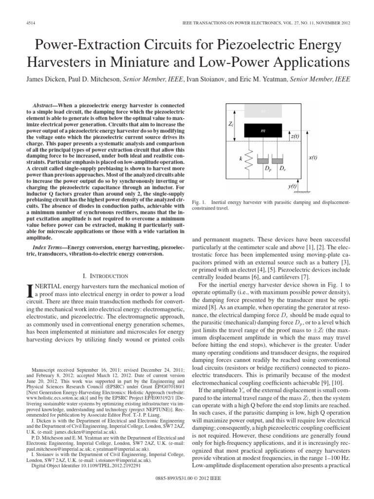 Power Extraction for Piezoelectric Harvesters | PDF | Rectifier ...
