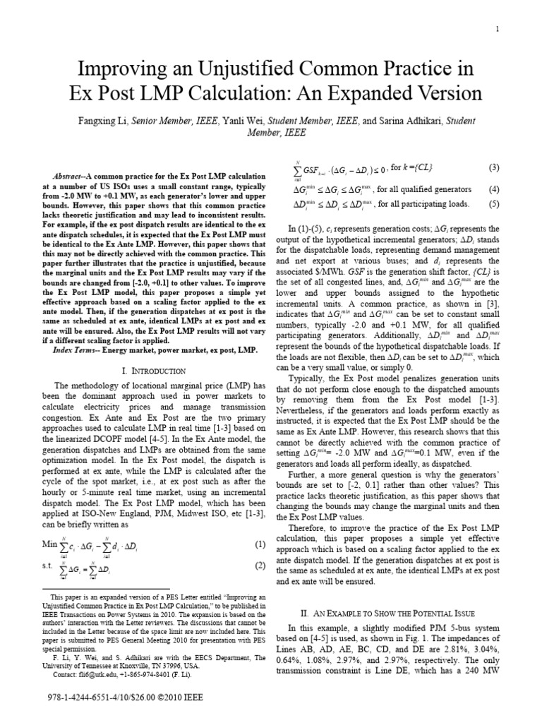 Improving Ex Post LMP Calculation Methods | PDF | Electricity ...