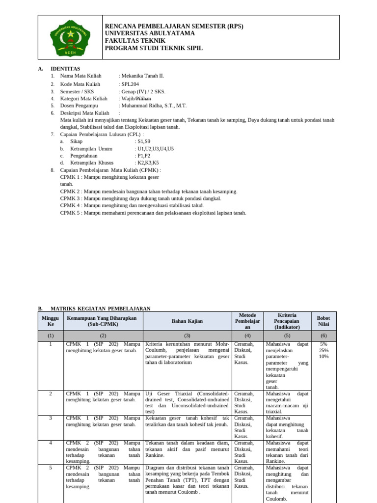 RPS Mekanika Tanah II Teknik Sipil | PDF