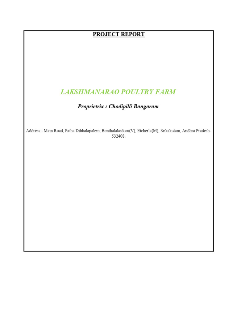 Lakshmanarao Poultry Farm Report | PDF | Agriculture | Poultry