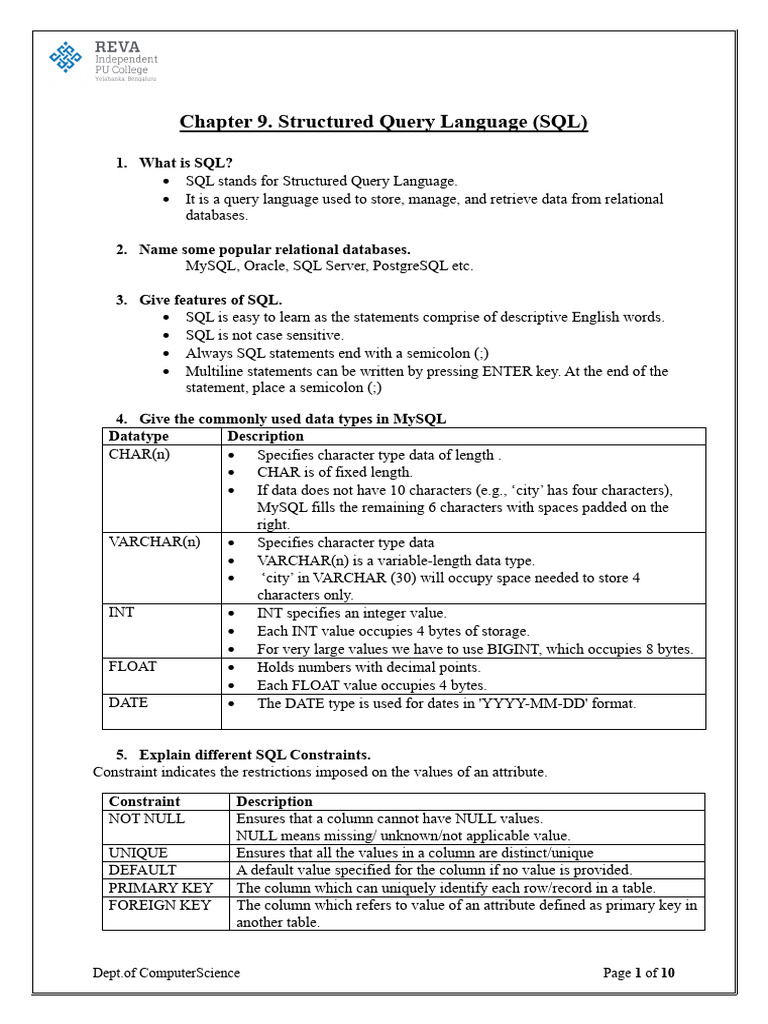 SQL Basics: Commands and Data Types | PDF | Sql | Table (Database)