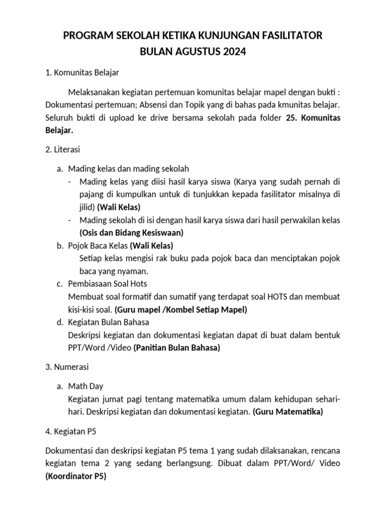 Program Sekolah Agustus 2024: Kegiatan Belajar | PDF