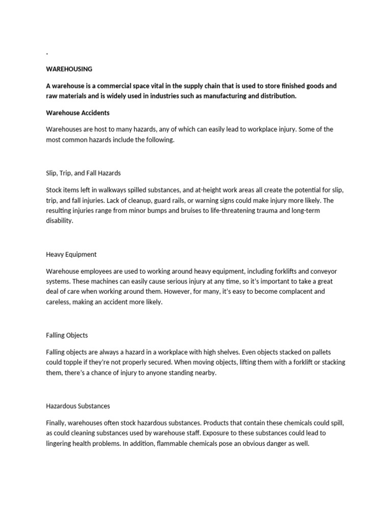 WAREHOUSING Lecturer Notes | PDF | Warehouse | Occupational Safety And ...