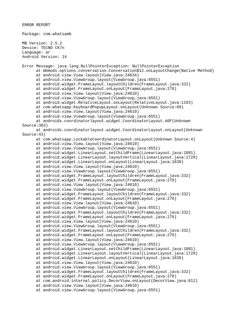 TECNO CK7n NullPointerException Report | PDF | Java (Programming ...