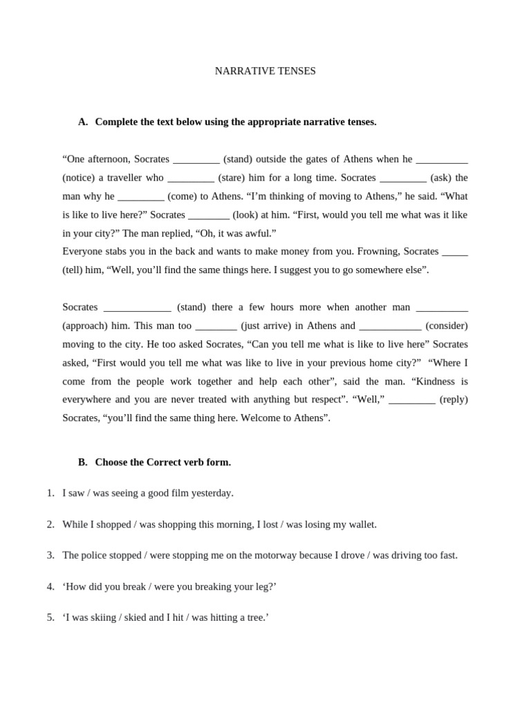 Mastering Narrative Tenses Exercises | PDF