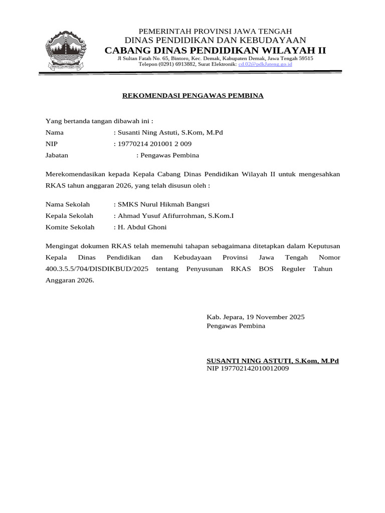 Pengesahan RKAS SMKS Nurul Hikmah | PDF