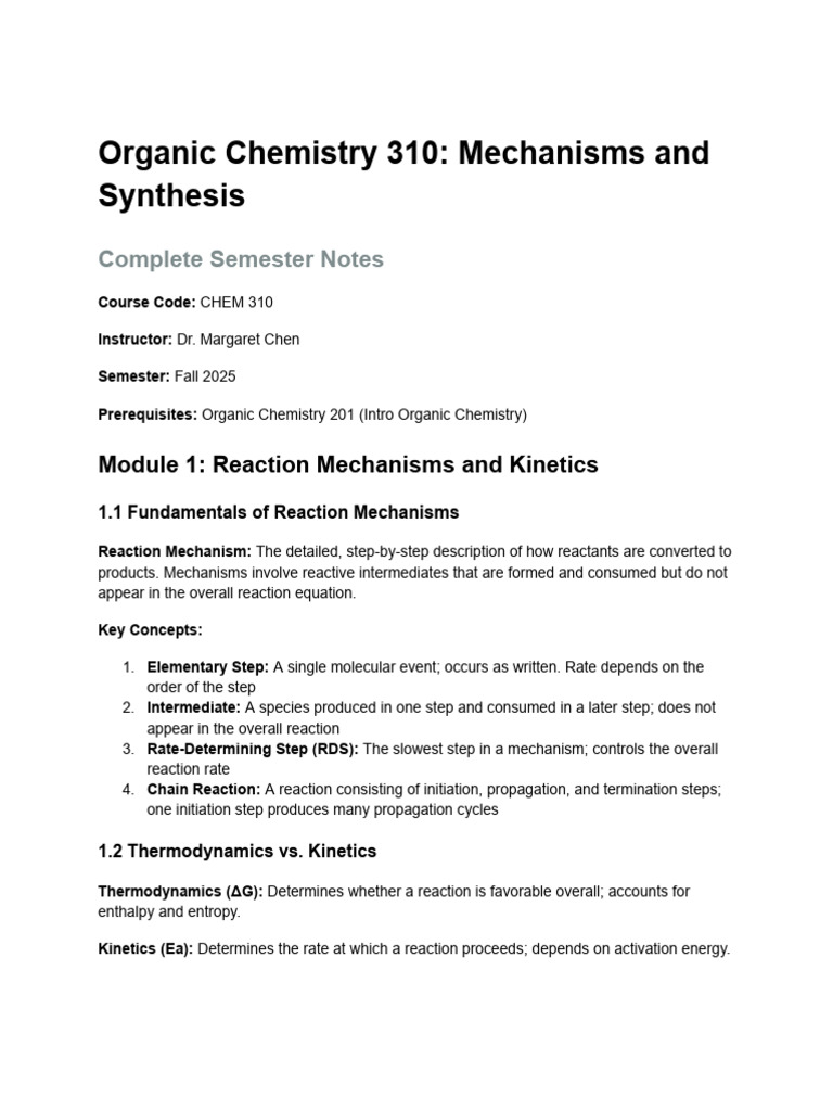 Organic Chemistry 310: Mechanisms Notes | PDF | Ester | Carboxylic Acid