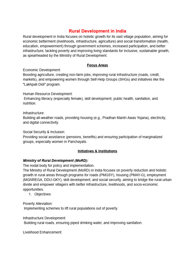 Rural Development Initiatives in India | PDF | Economies | Social Policy