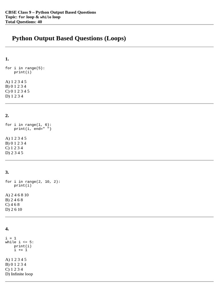 Python Loop Questions for Class 9 | PDF | Chess Openings | Chess Theory