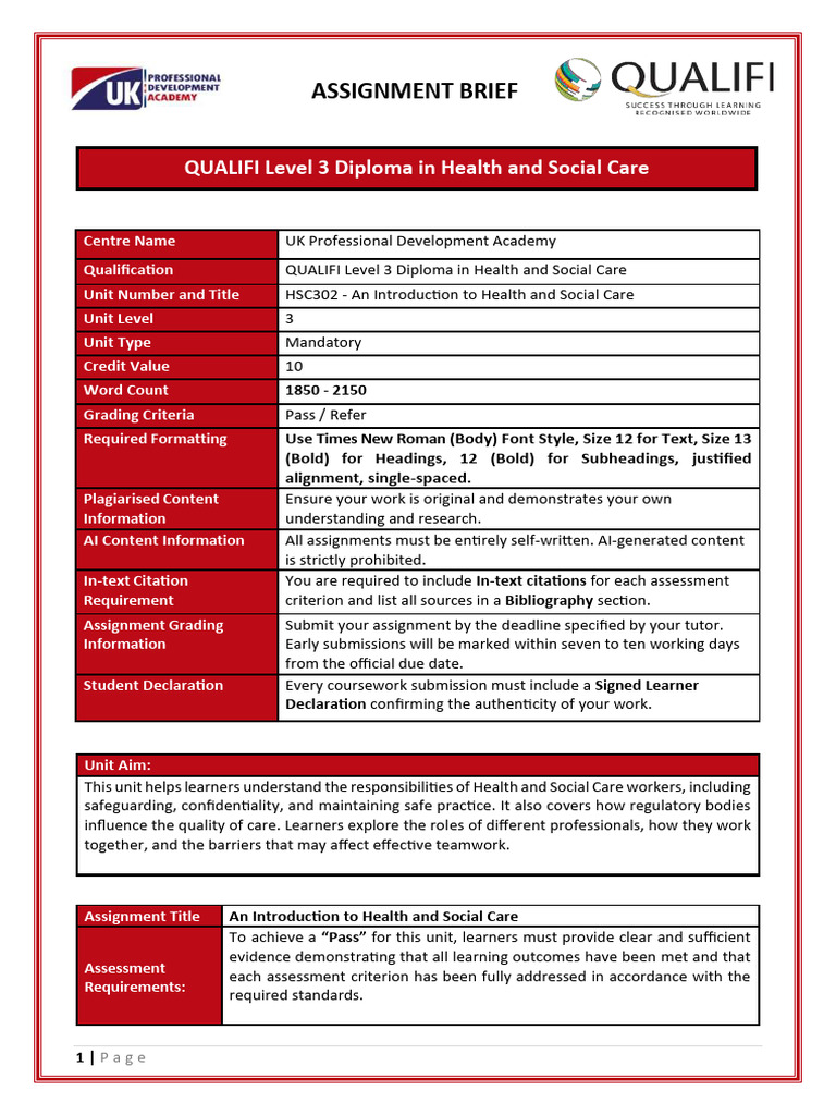 Health and Social Care Assignment Guide | PDF | Plagiarism | Citation